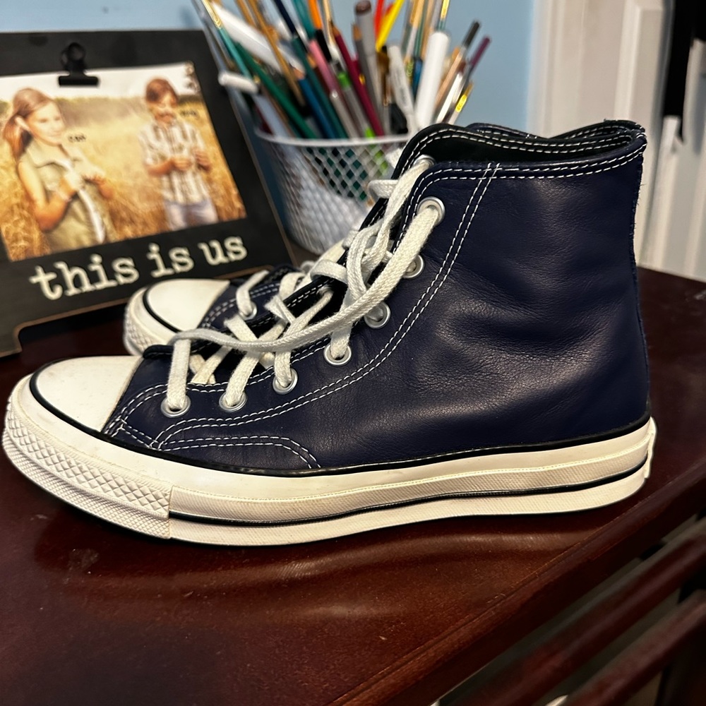 Converse Chuck 70 leather custom shoes in midnight navy blue
